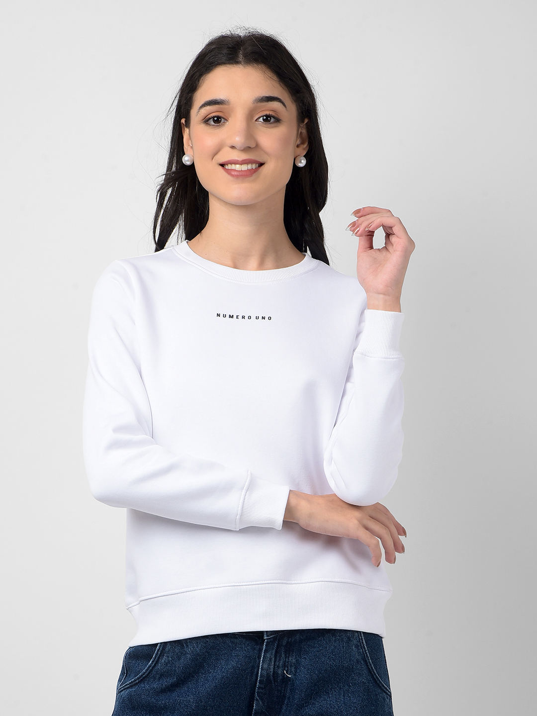 Numero Uno Women Typography White Sweat Shirt